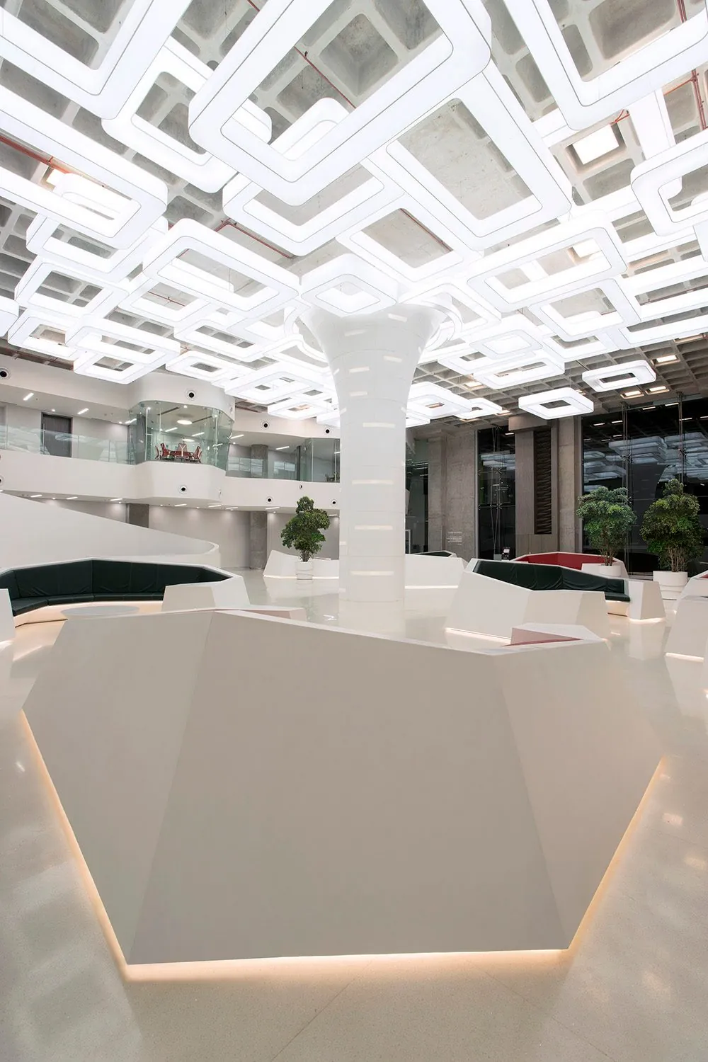 Reflected Topography: The central column, clad in Corian