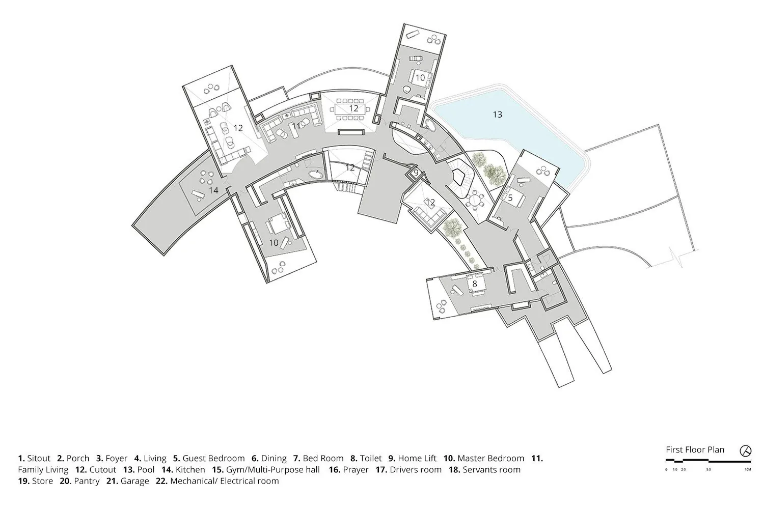 House of Cantilevers: First floor plan