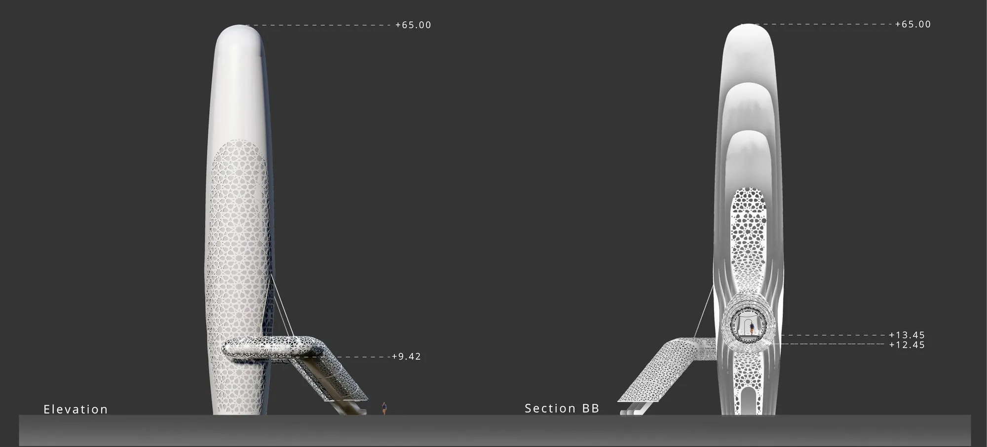 The Iconic Gateway: Elevation and section B–B′