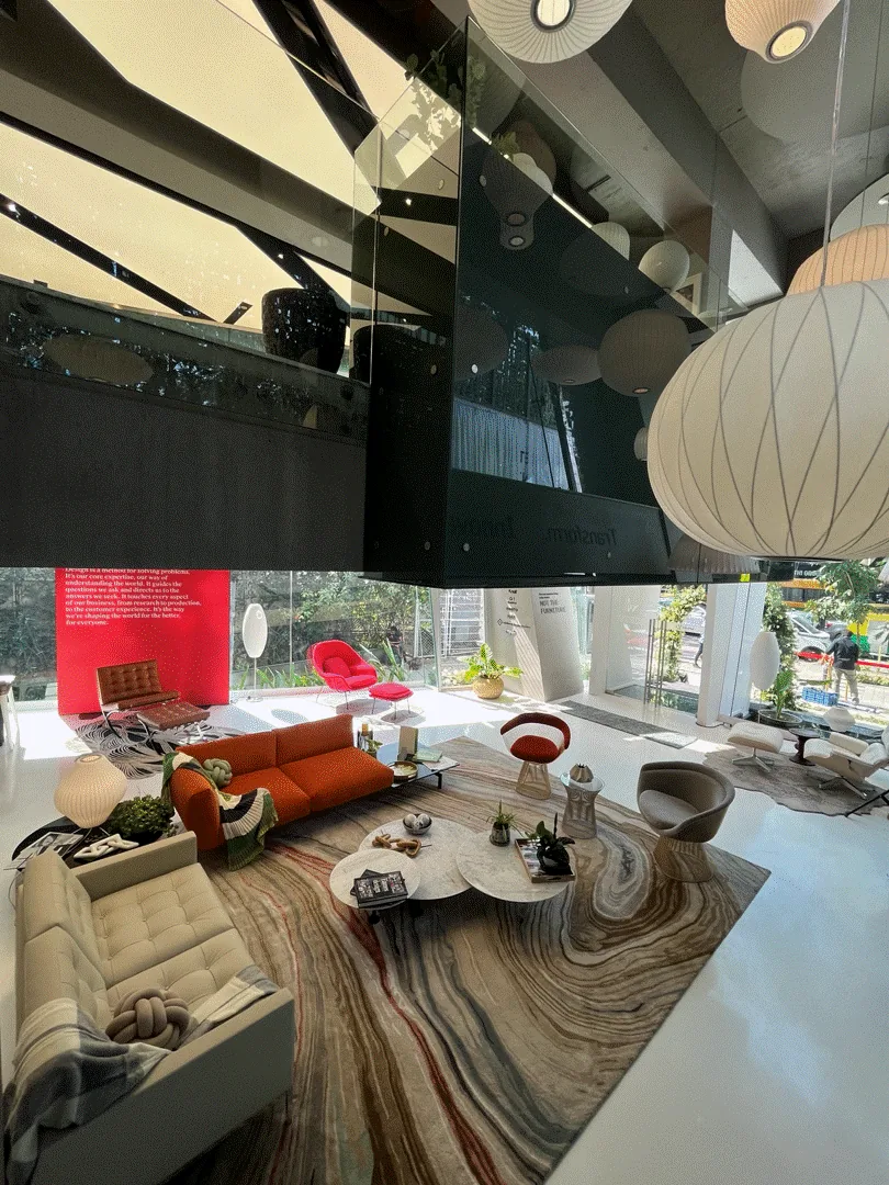 MillerKnoll Experience Center: The double-height lounge from the mezzanine