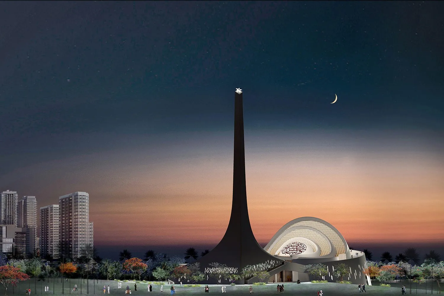 Iconic Mosque: The mosque at dusk