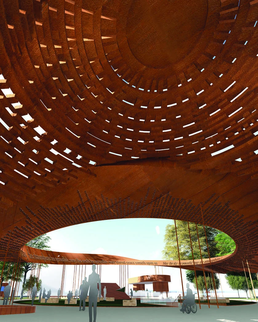 Peace Pavilion: Under the perforated dome of the Peace Pavilion