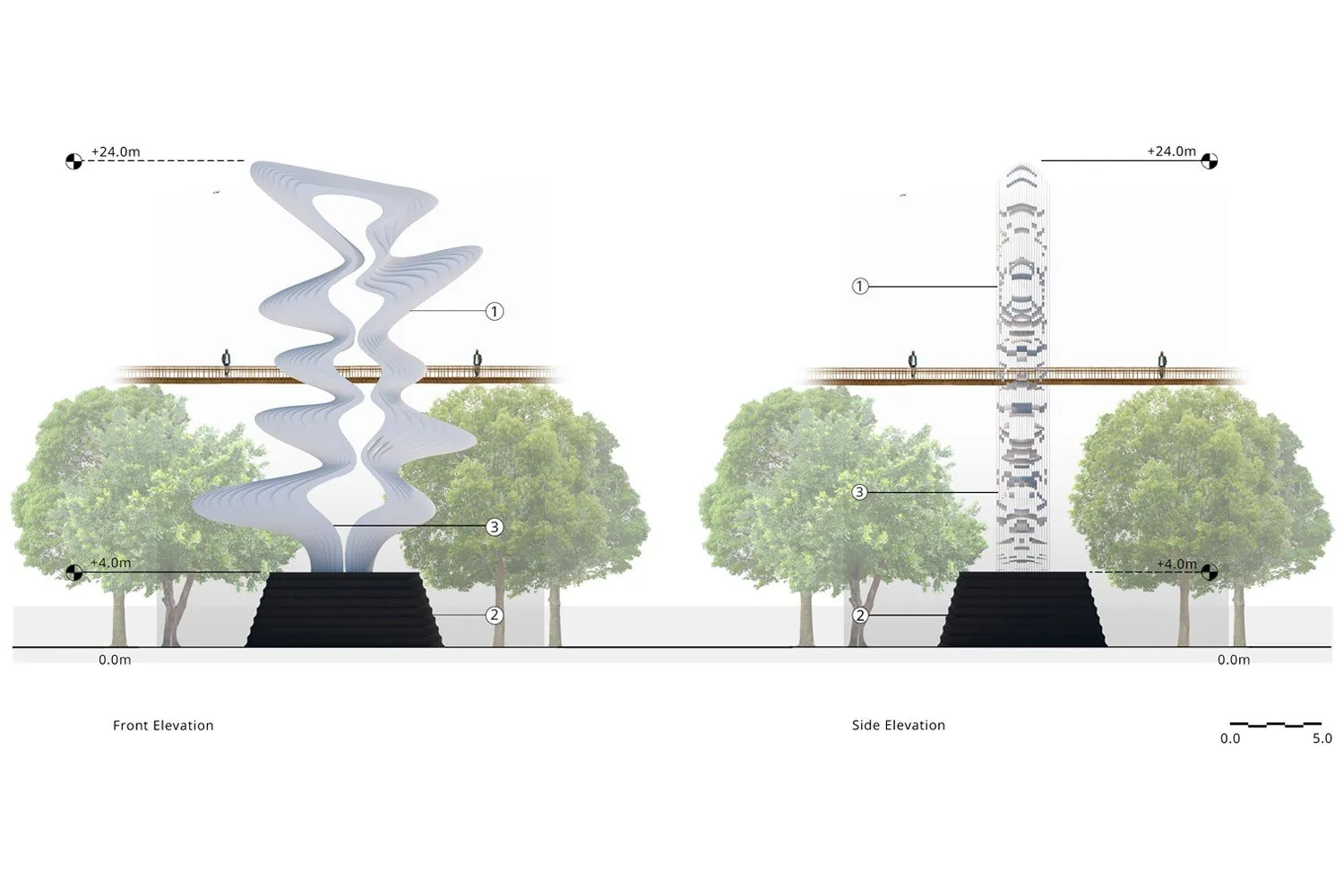 Rasa Totem: Front and side elevations
