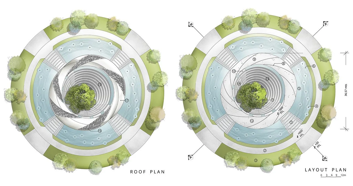 National Unity Pavilion: Roof plan and layout plan