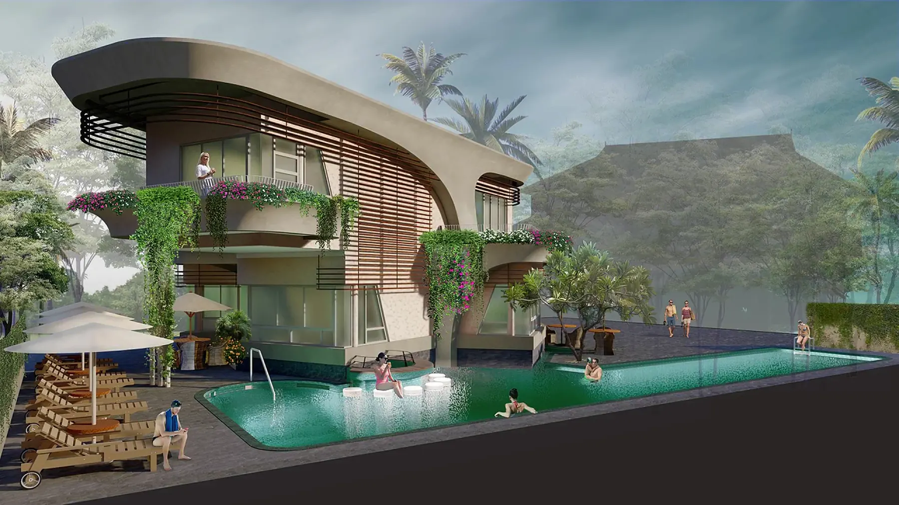 The Vessel: The curved terraces above the pool deck