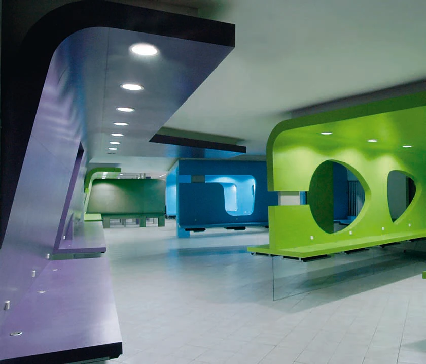 Wrap-3: Violet, blue and green wraps under the ceiling lights